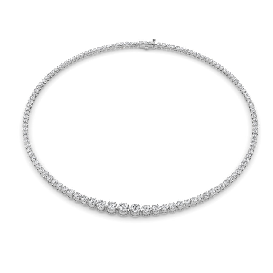 10Cttw Round Shaped Lab Grown Diamond (F/VS) Graduating Full Riviera Necklace in 14K Gold