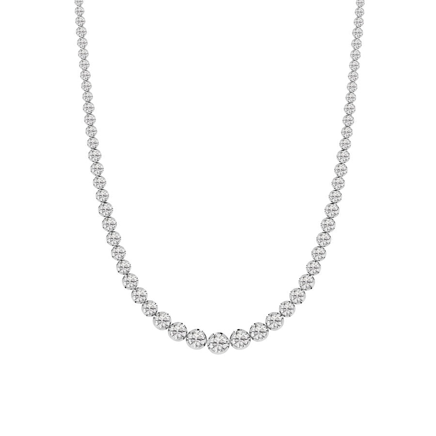 15Cttw Round Shaped Lab Grown Diamond (F/VS) Graduating Full Riviera Necklace in 14K Gold