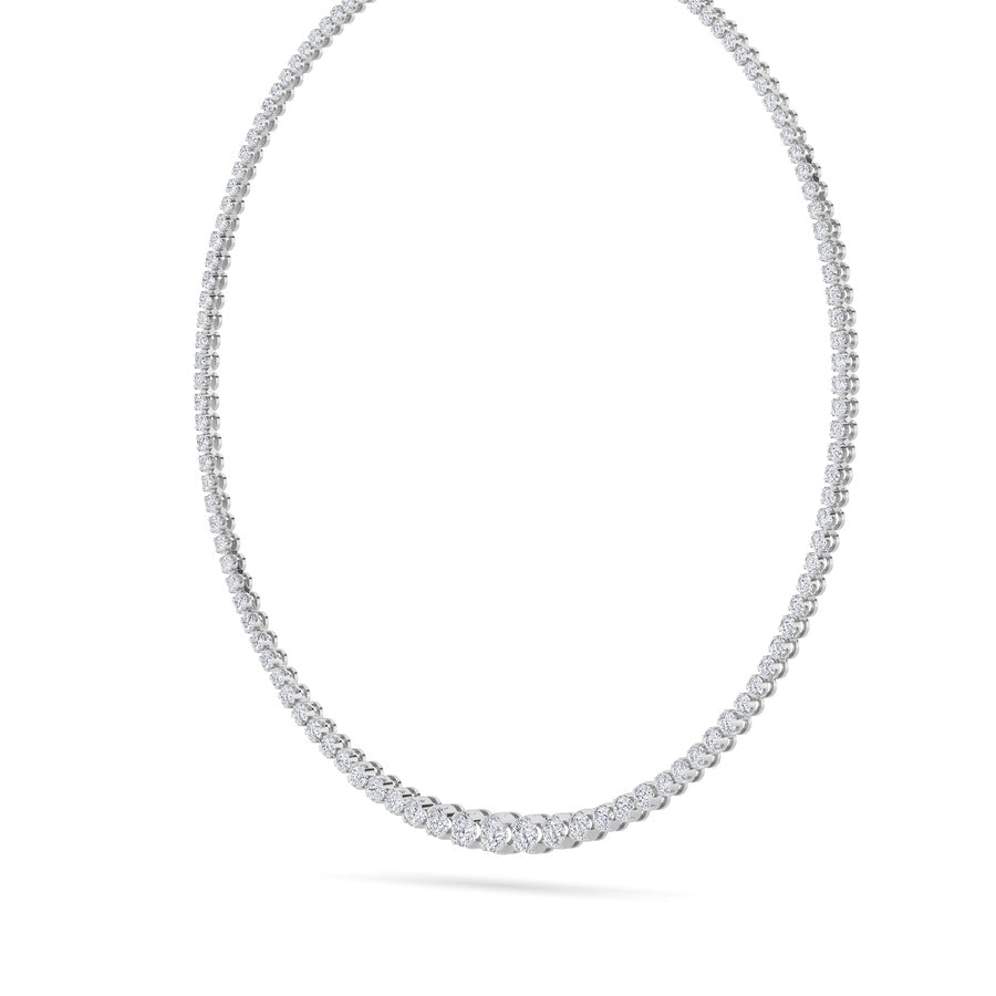15Cttw Round Shaped Lab Grown Diamond (F/VS) Graduating Full Riviera Necklace in 14K Gold