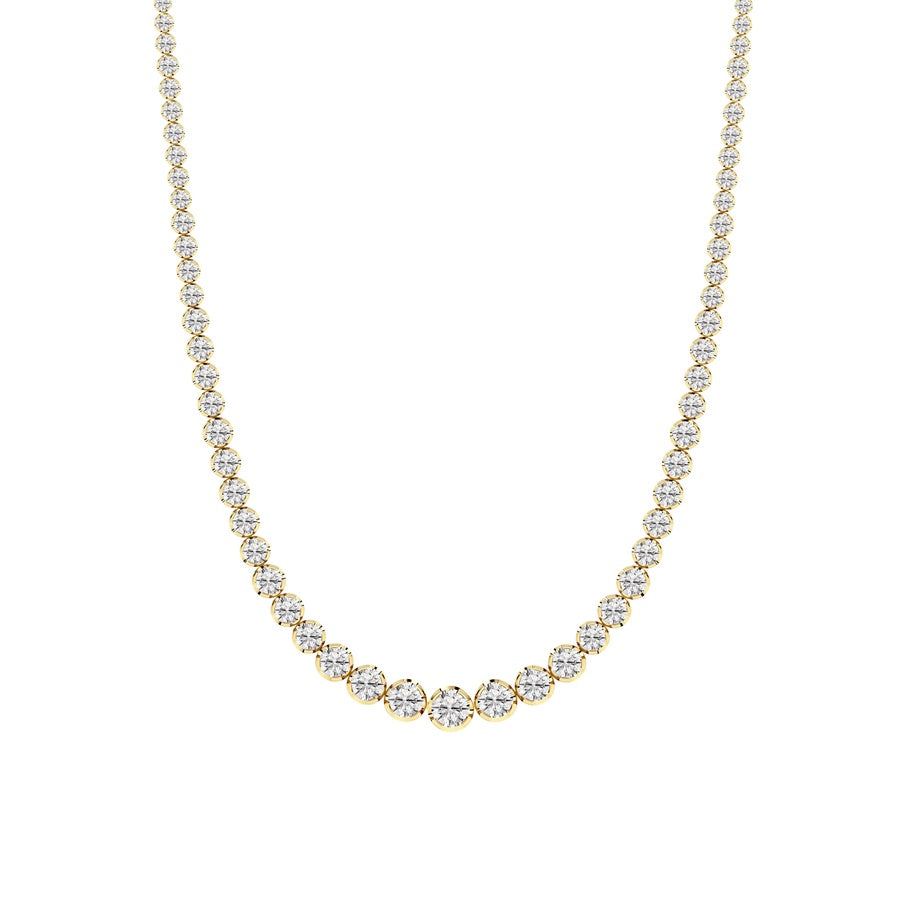 15Cttw Round Shaped Lab Grown Diamond (F/VS) Graduating Full Riviera Necklace in 14K Gold