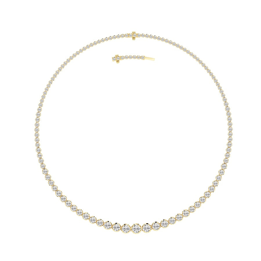 15Cttw Round Shaped Lab Grown Diamond (F/VS) Graduating Full Riviera Necklace in 14K Gold