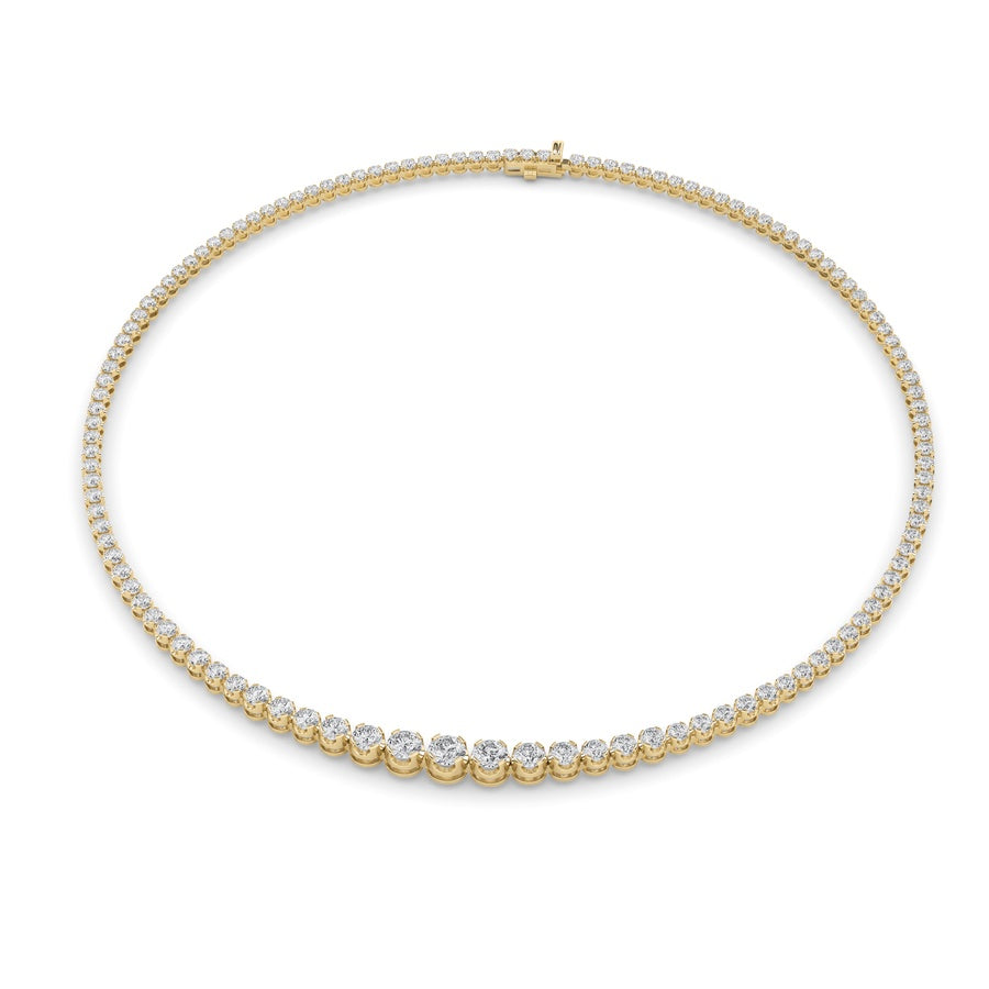 15Cttw Round Shaped Lab Grown Diamond (F/VS) Graduating Full Riviera Necklace in 14K Gold