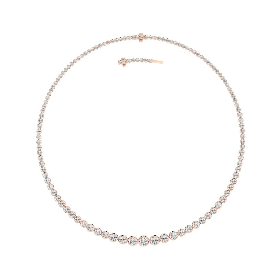 15Cttw Round Shaped Lab Grown Diamond (F/VS) Graduating Full Riviera Necklace in 14K Gold