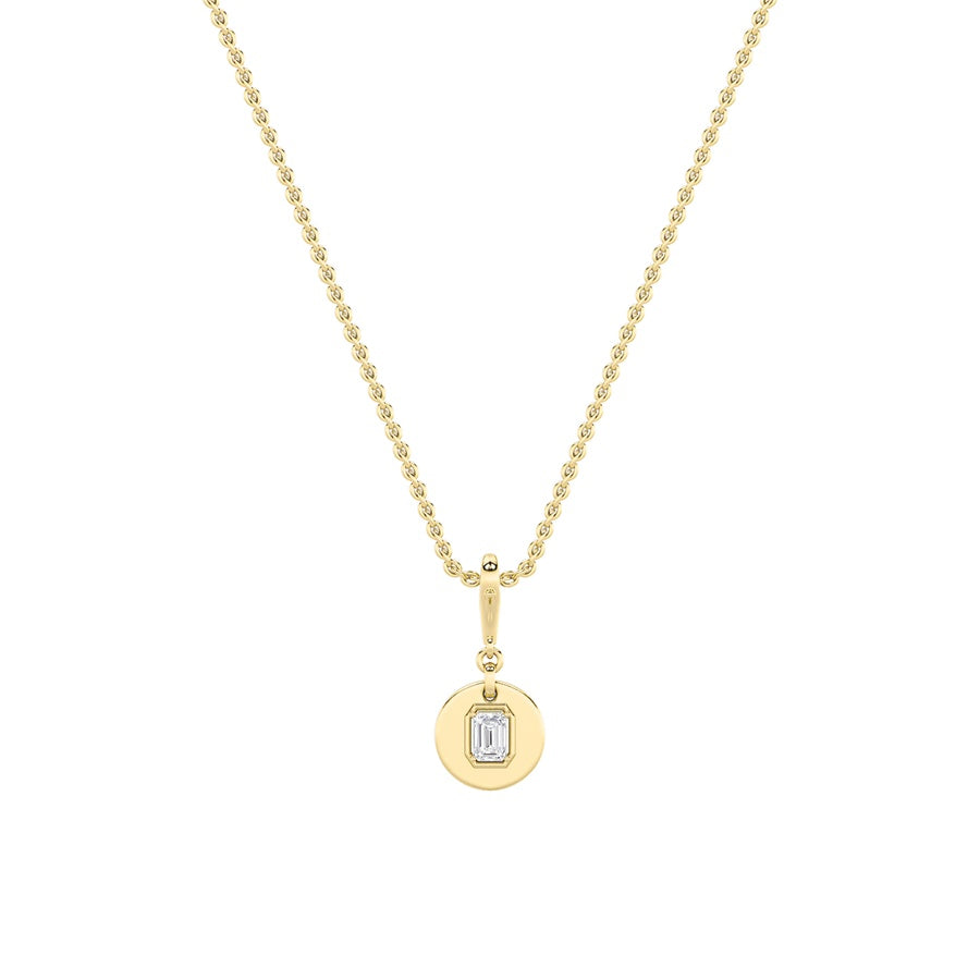 1Cttw Emerald Shaped Lab Grown Diamond (F/VS) DogTag Pendant in 14K Gold