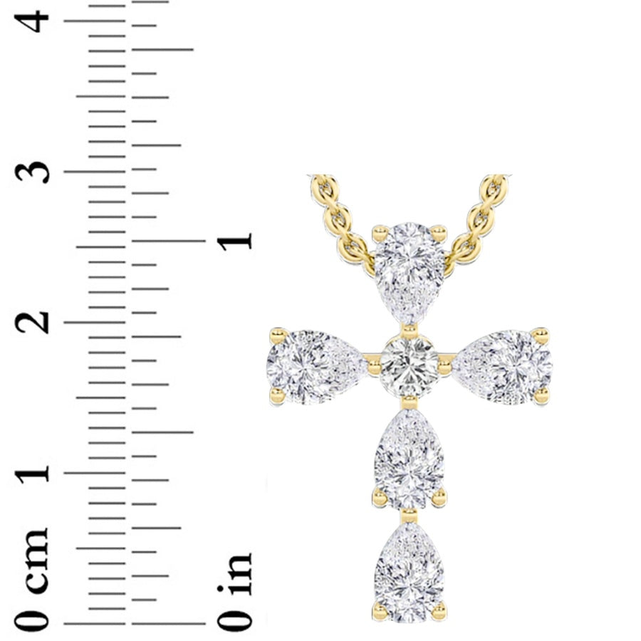 2.5Cttw Pear Shaped Lab Grown Diamond (F/VS) CrossPendant in 14K Gold