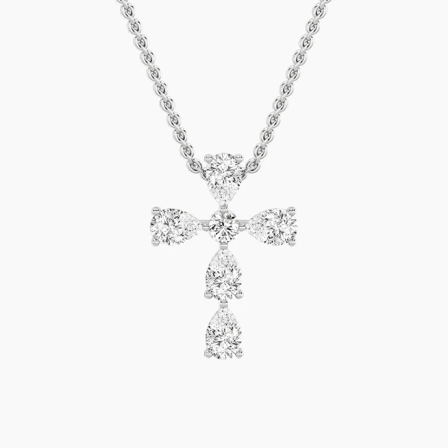 2.75Cttw Pear Shaped Lab Grown Diamond (F/VS) Cross Pendant in 14K Gold