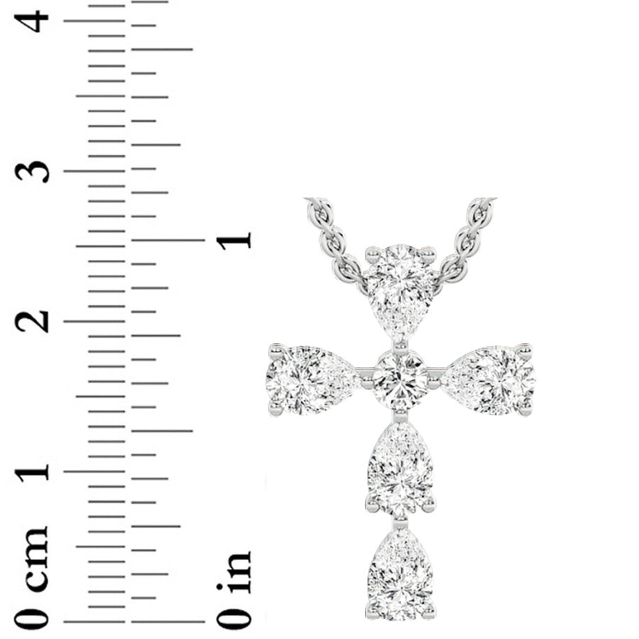 2.75Cttw Pear Shaped Lab Grown Diamond (F/VS) Cross Pendant in 14K Gold