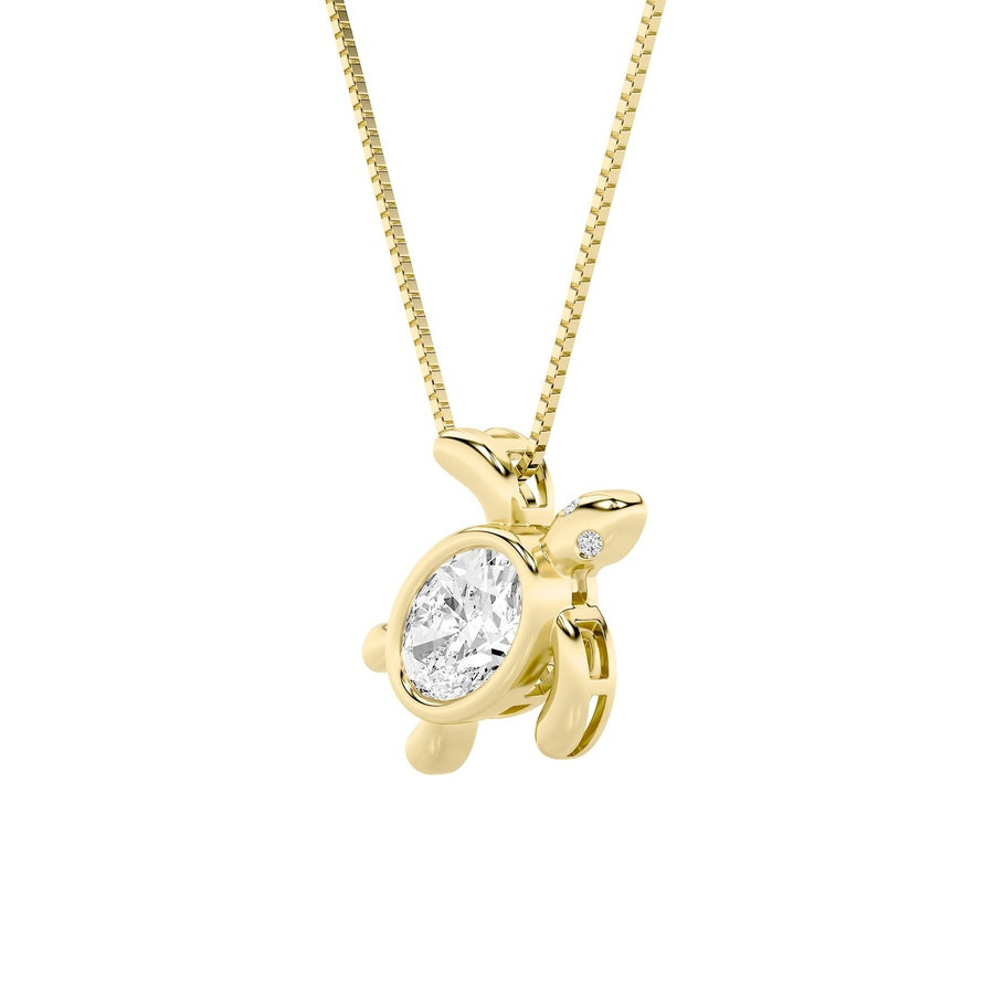1.5Cttw Oval Shaped Lab Grown Diamond (F/VS) BezelSet Turtle Pendant in 14K Gold