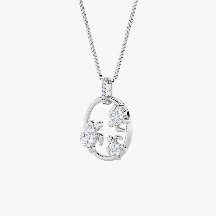 2Cttw Oval Shaped Lab Grown Diamond (F/VS) Baby Turtle Pendant in 14K Gold