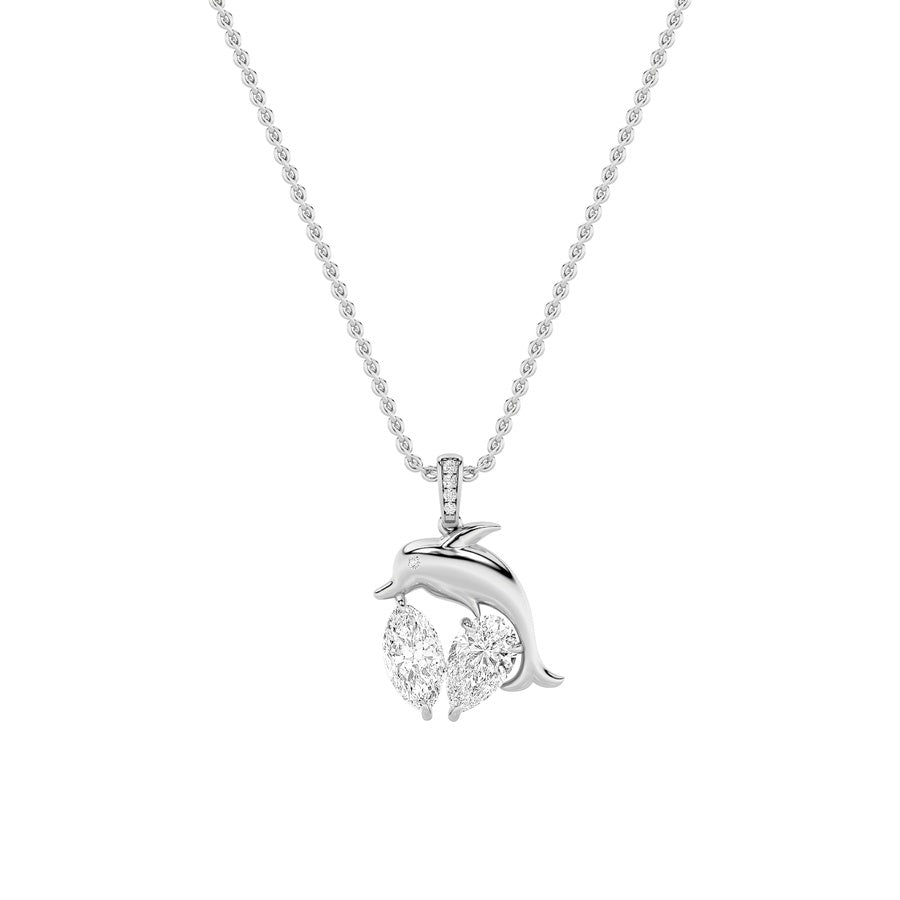 2Cttw Marquise Shaped Lab Grown Diamond (F/VS) Dolphin Pendant in 14K Gold