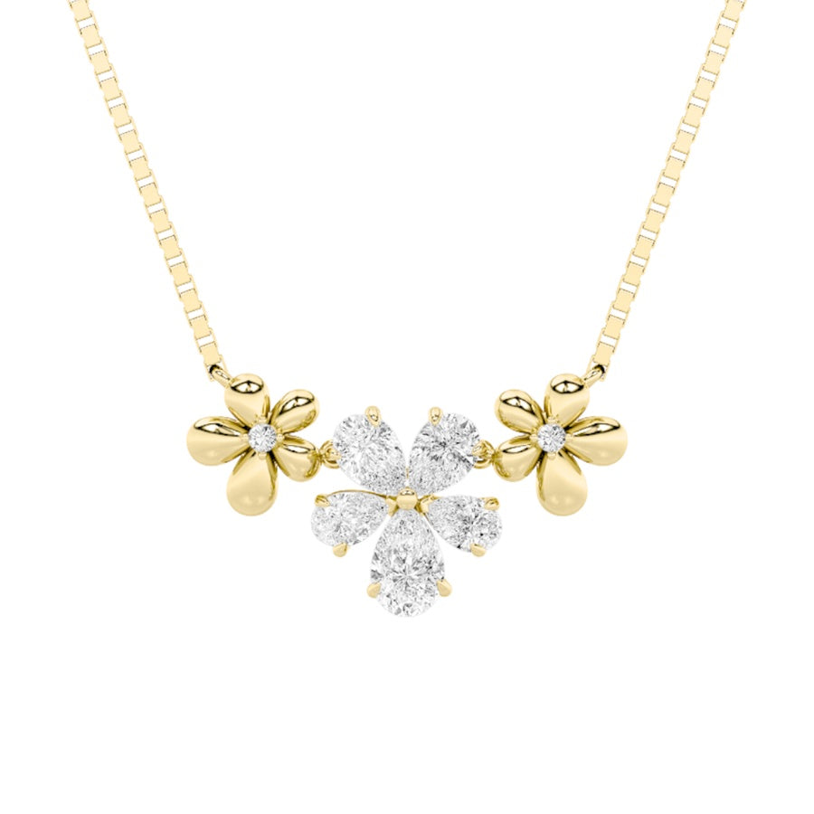 2Cttw Pear Shaped Lab Grown Diamond (F/VS) Fancy Flower Necklace in 14K Gold