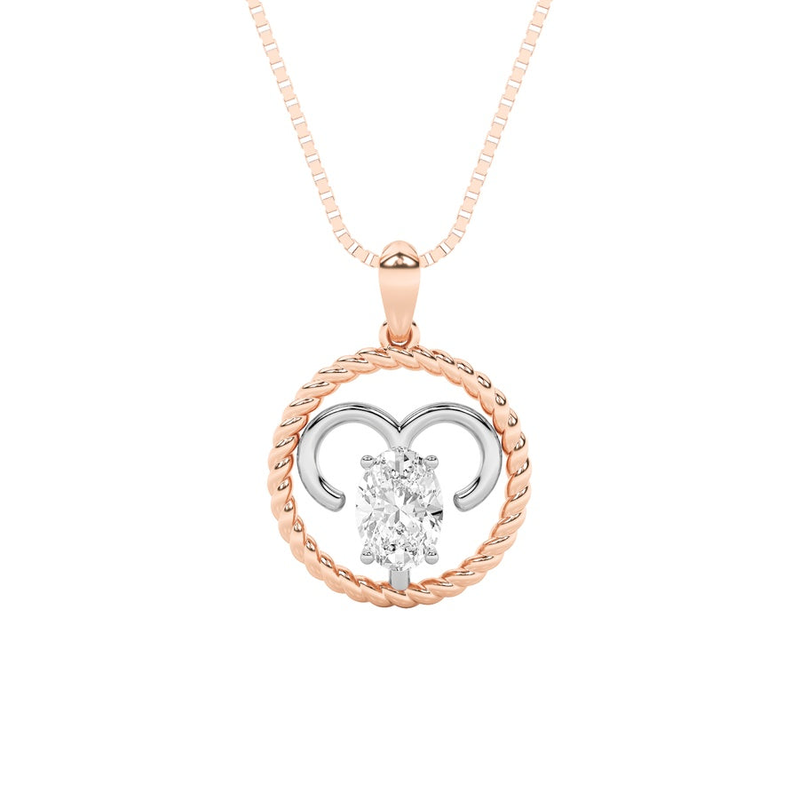 1Cttw Oval Shaped Lab Grown Diamond (F/VS) ZodiacPendant in 14K Gold