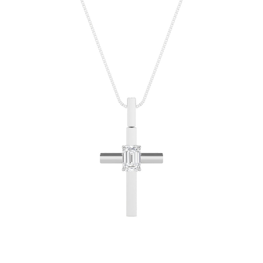 0.5Cttw Emerald Shaped Lab Grown Diamond (F/VS) Cross Pendant in 14K Gold