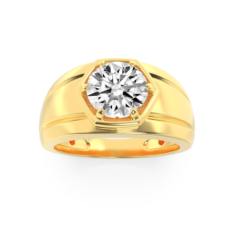 2Cttw Round Shaped Lab Grown Diamond (F/VS) Mens Ring in 14K White Gold