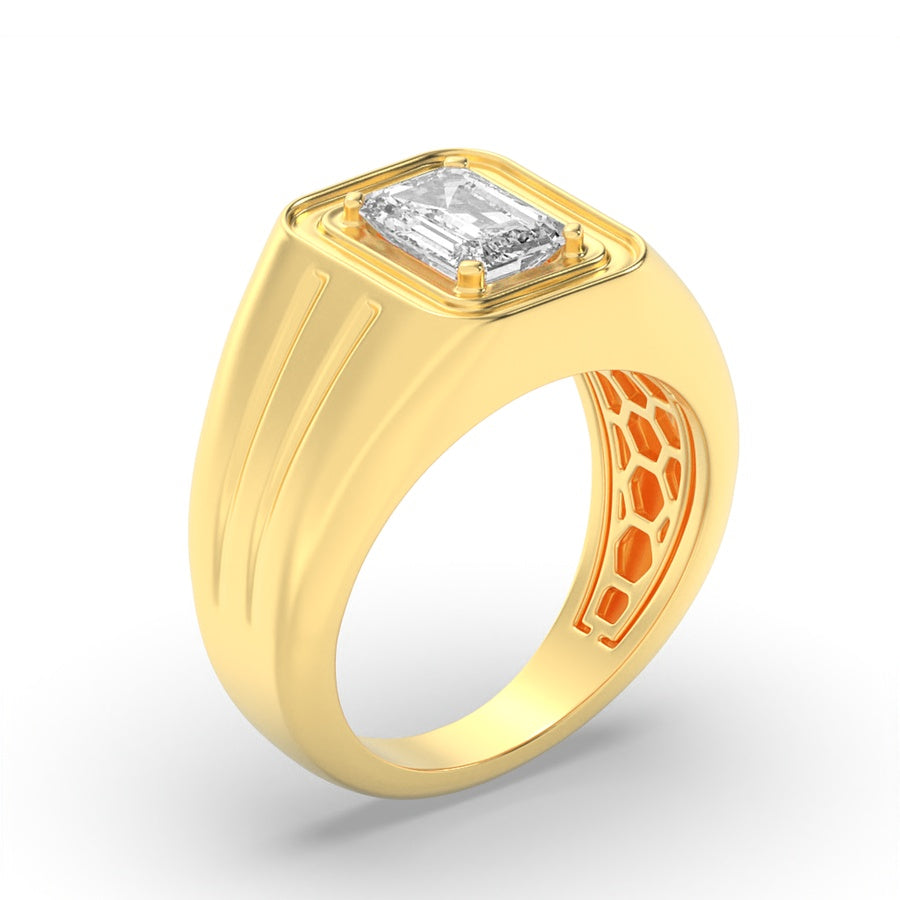 2Cttw Emerald Shaped Lab Grown Diamond (G/VS) MensRing in 14K Yellow Gold