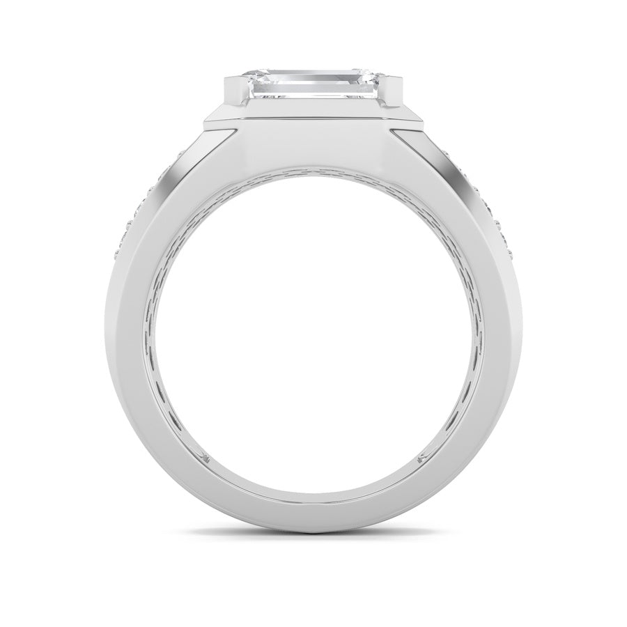 3.5Cttw Emerald Shaped Lab Grown Diamond (F/VS) Mens Ring in 14K Gold