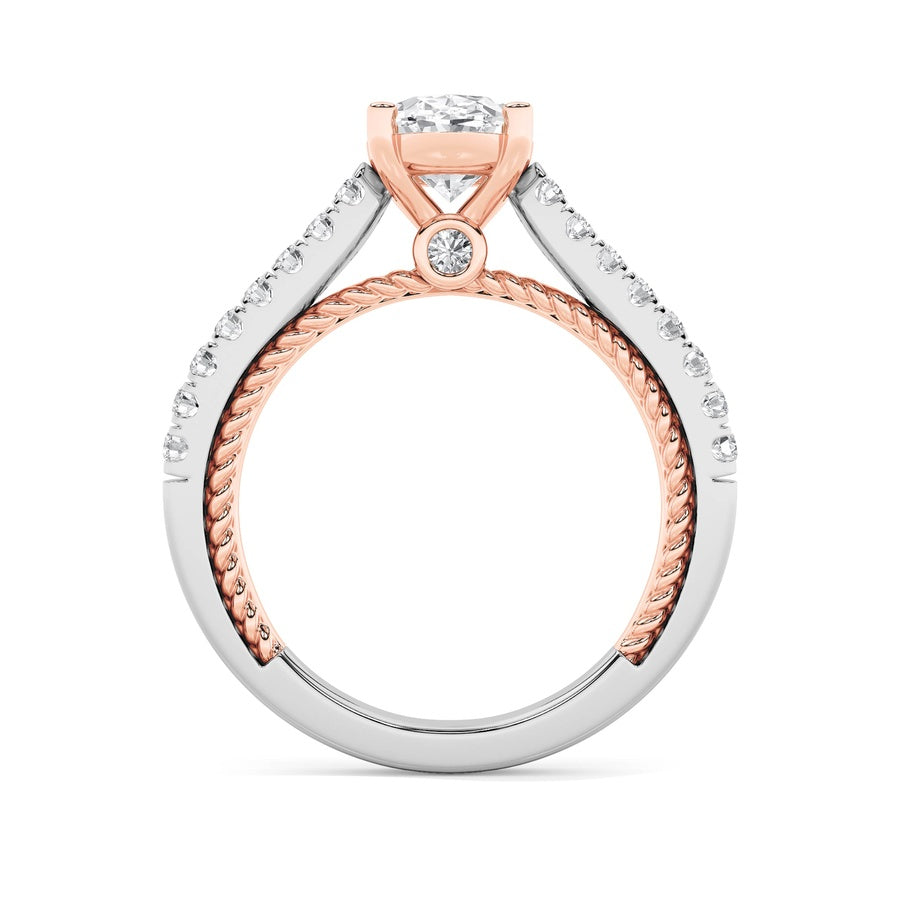 2Cttw Oval Shaped Lab Grown Diamond (F/VS) Two Tone Accented Rope Design Engagement Ring in 14K Gold
