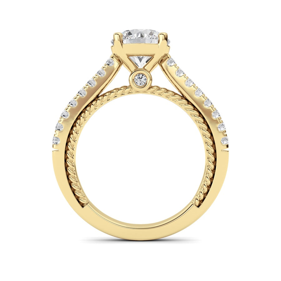 2Cttw Round Shaped Lab Grown Diamond (F/VS) Two Tone Accented Rope Design Engagement Ring in 14K Gold