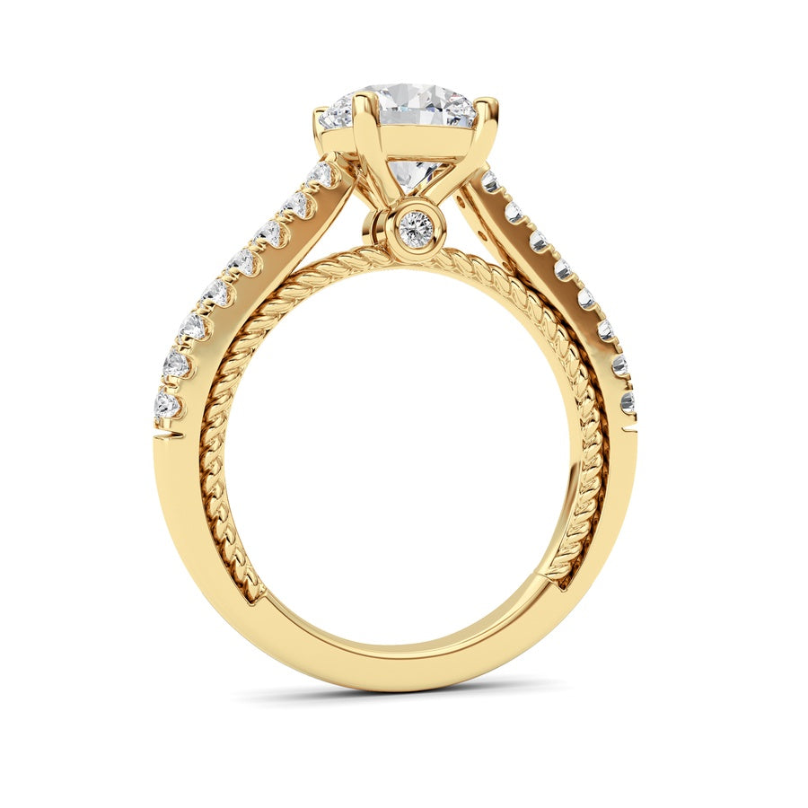 2Cttw Round Shaped Lab Grown Diamond (F/VS) Two Tone Accented Rope Design Engagement Ring in 14K Gold