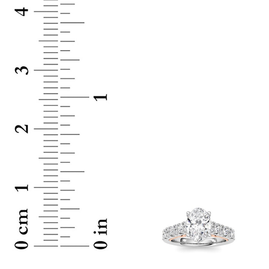 2Cttw Oval Shaped Lab Grown Diamond (F/VS) Accented Milgrain Engagement Ring in 14K Gold