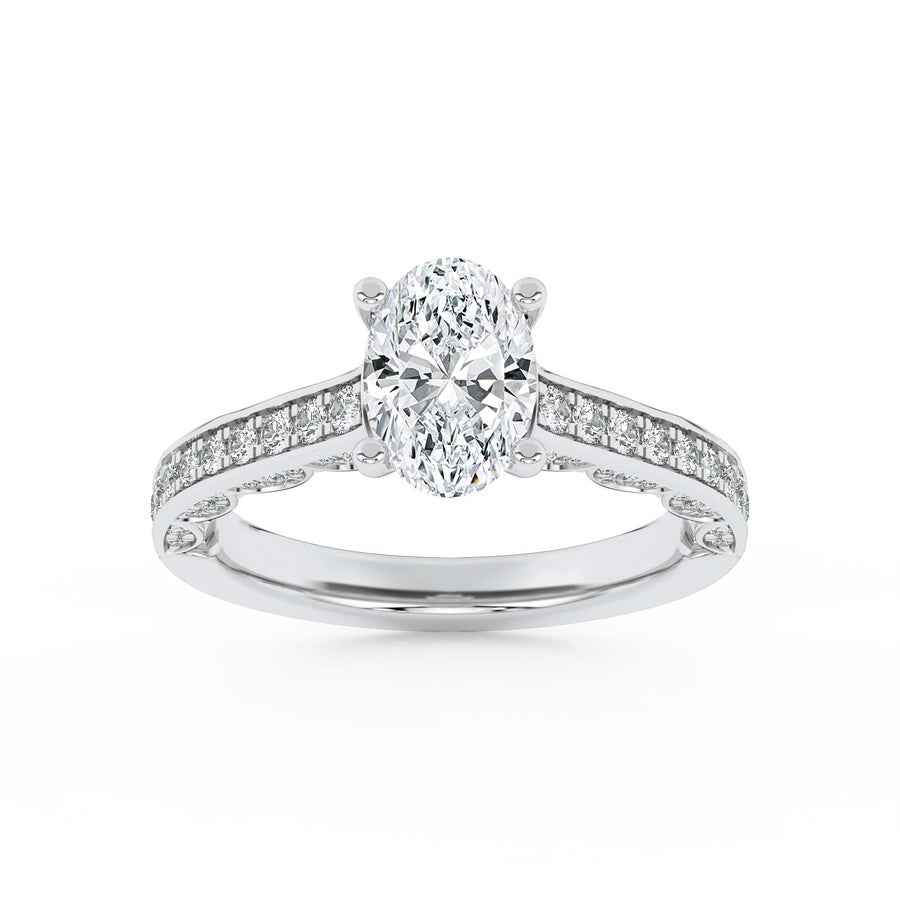 2Cttw Oval Shaped Lab Grown Diamond (F/VS) Accented Engagement Ring in 14K Gold
