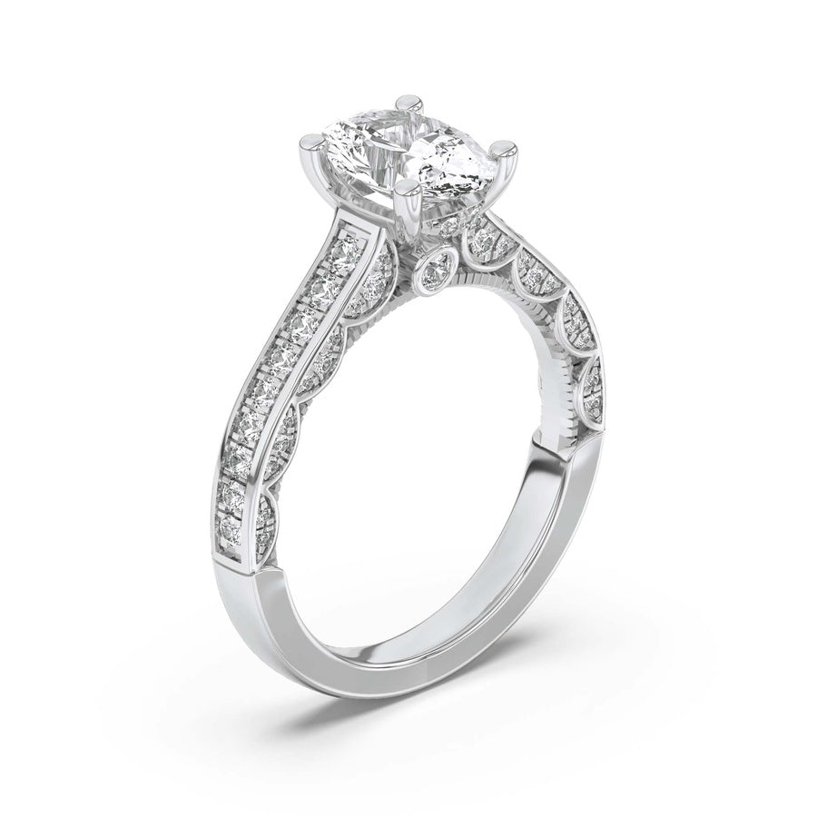2Cttw Oval Shaped Lab Grown Diamond (F/VS) Accented Engagement Ring in 14K Gold