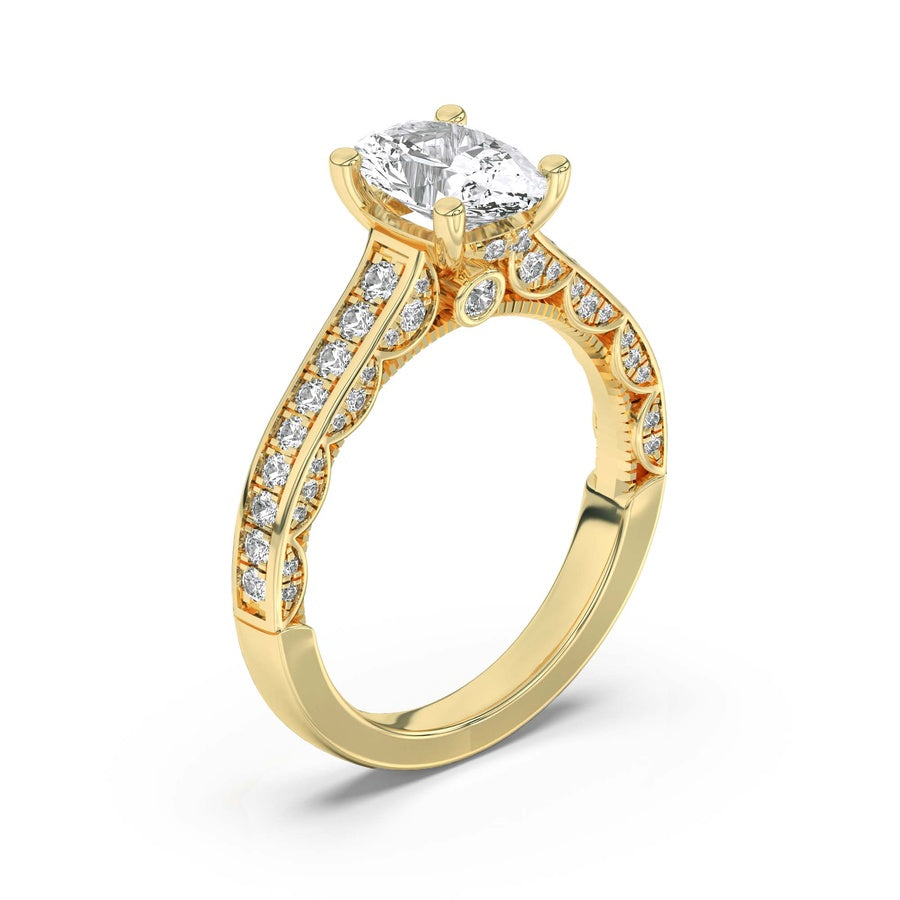2Cttw Oval Shaped Lab Grown Diamond (F/VS) Accented Engagement Ring in 14K Gold