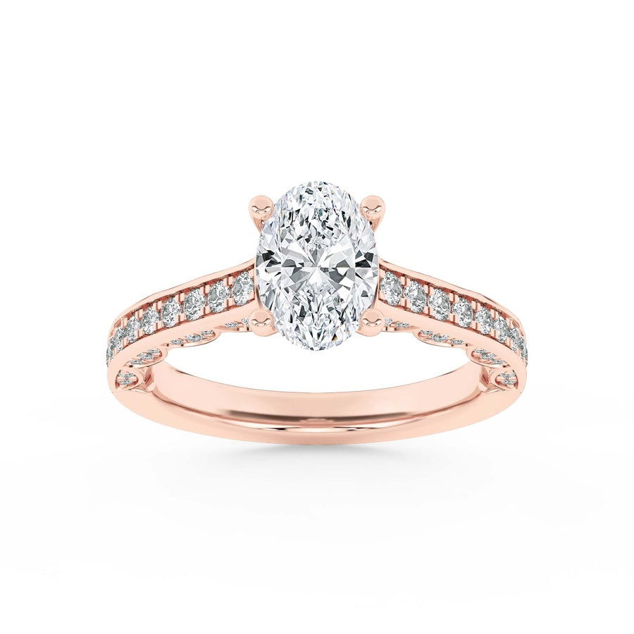 2Cttw Oval Shaped Lab Grown Diamond (F/VS) Accented Engagement Ring in 14K Gold