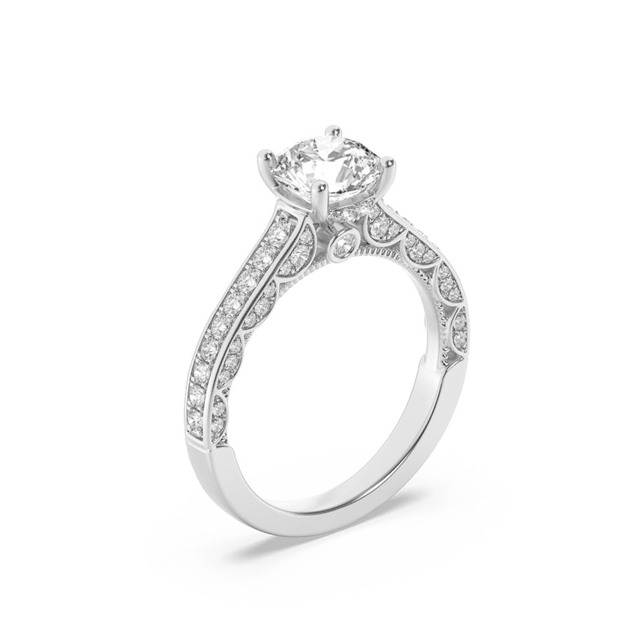 2Cttw Round Shaped Lab Grown Diamond (F/VS) Accented Engagement Ring in 14K Gold