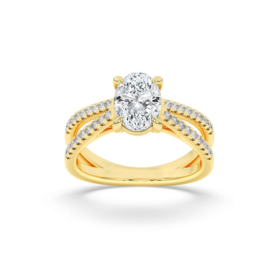 Oval Shape Cross Shank Accented Engagement Ring lab grown diamond