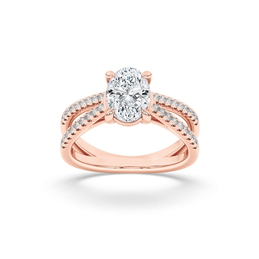 Oval Shape Cross Shank Accented Engagement Ring lab grown diamond