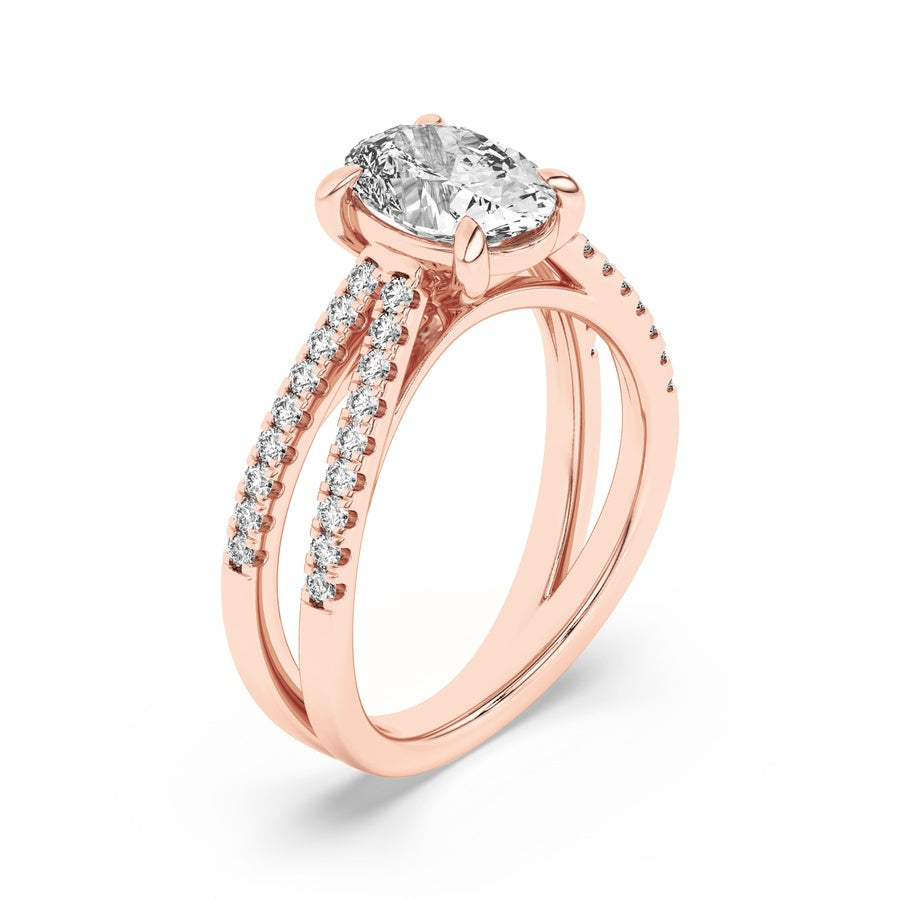 Oval Shape Cross Shank Accented Engagement Ring lab grown diamond