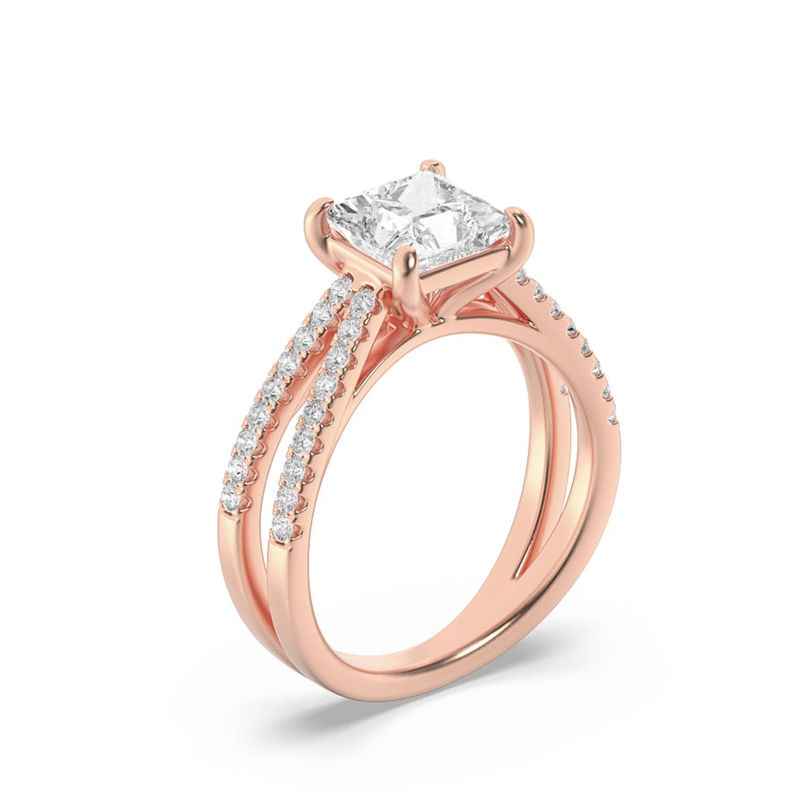 2Cttw Princess Shaped Lab Grown Diamond (F/VS) Cross Shank Accented Engagement Ring in 14K Gold