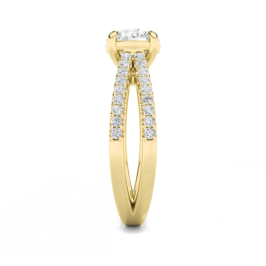 2Cttw Round Shaped Lab Grown Diamond (F/VS) CrossShank Accented Engagement Ring in 14K Gold
