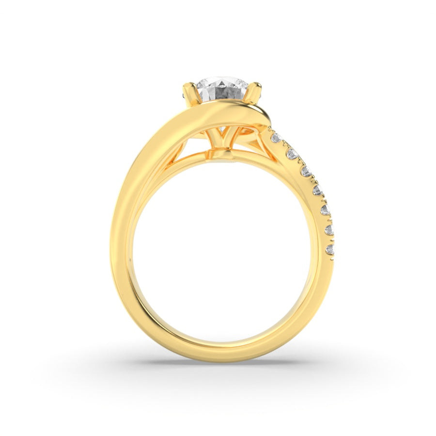 2Cttw Round Shaped Lab Grown Diamond (G/VS) SwirlShank Accented Engagement Ring in 14K Gold
