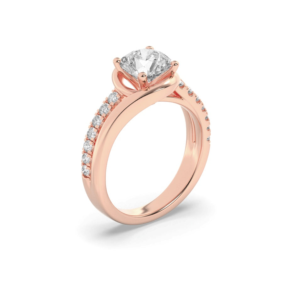2Cttw Round Shaped Lab Grown Diamond (G/VS) SwirlShank Accented Engagement Ring in 14K Gold
