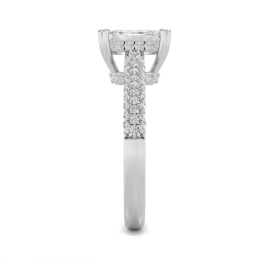 3Cttw Emerald Shaped Lab Grown Diamond (F/VS) Triple Row Accented Engagement Ring in 14K Gold