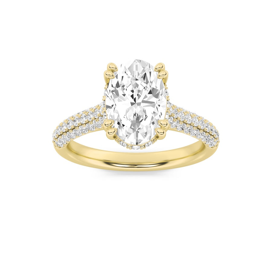 3Cttw Oval Shaped Lab Grown Diamond (F/VS) TripleRow Accented Engagement Ring in 14K Gold