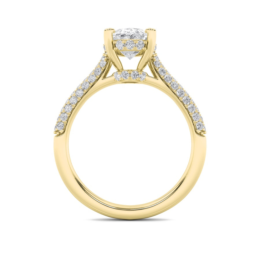 3Cttw Oval Shaped Lab Grown Diamond (F/VS) TripleRow Accented Engagement Ring in 14K Gold