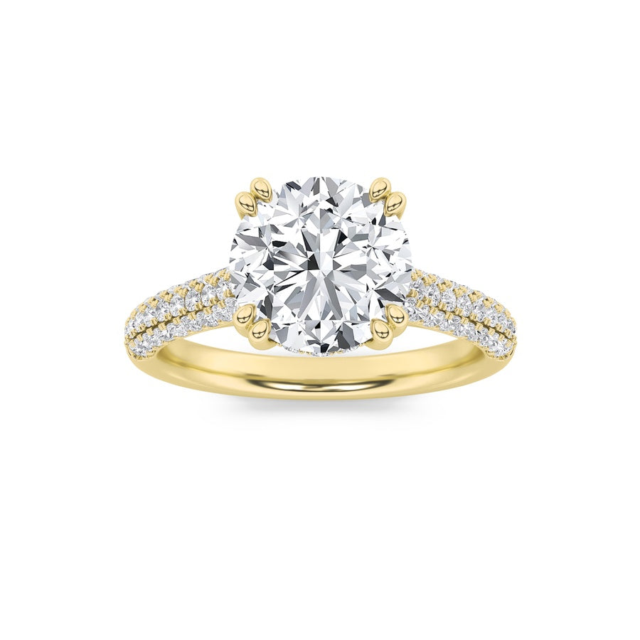 3Cttw Round Shaped Lab Grown Diamond (F/VS) TripleRow Accented Engagement Ring in 14K Gold