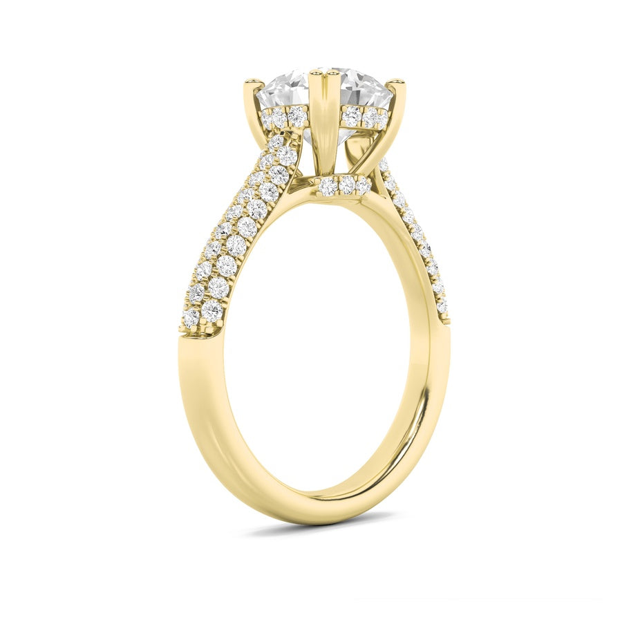 3Cttw Round Shaped Lab Grown Diamond (F/VS) TripleRow Accented Engagement Ring in 14K Gold