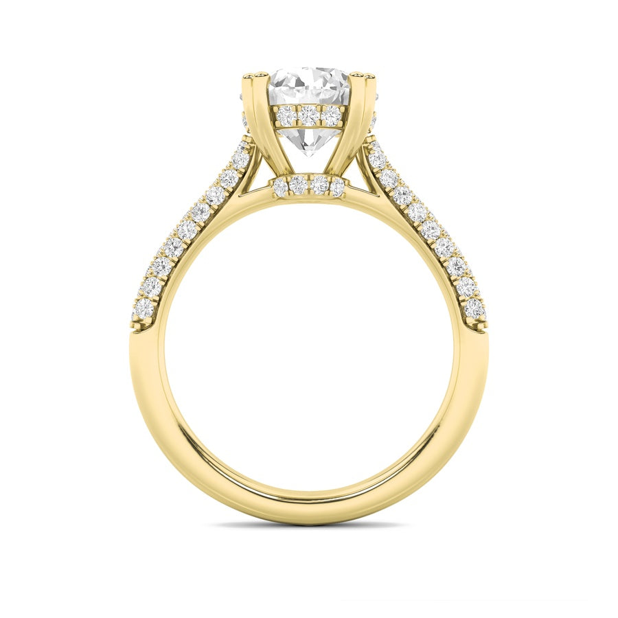3Cttw Round Shaped Lab Grown Diamond (F/VS) TripleRow Accented Engagement Ring in 14K Gold