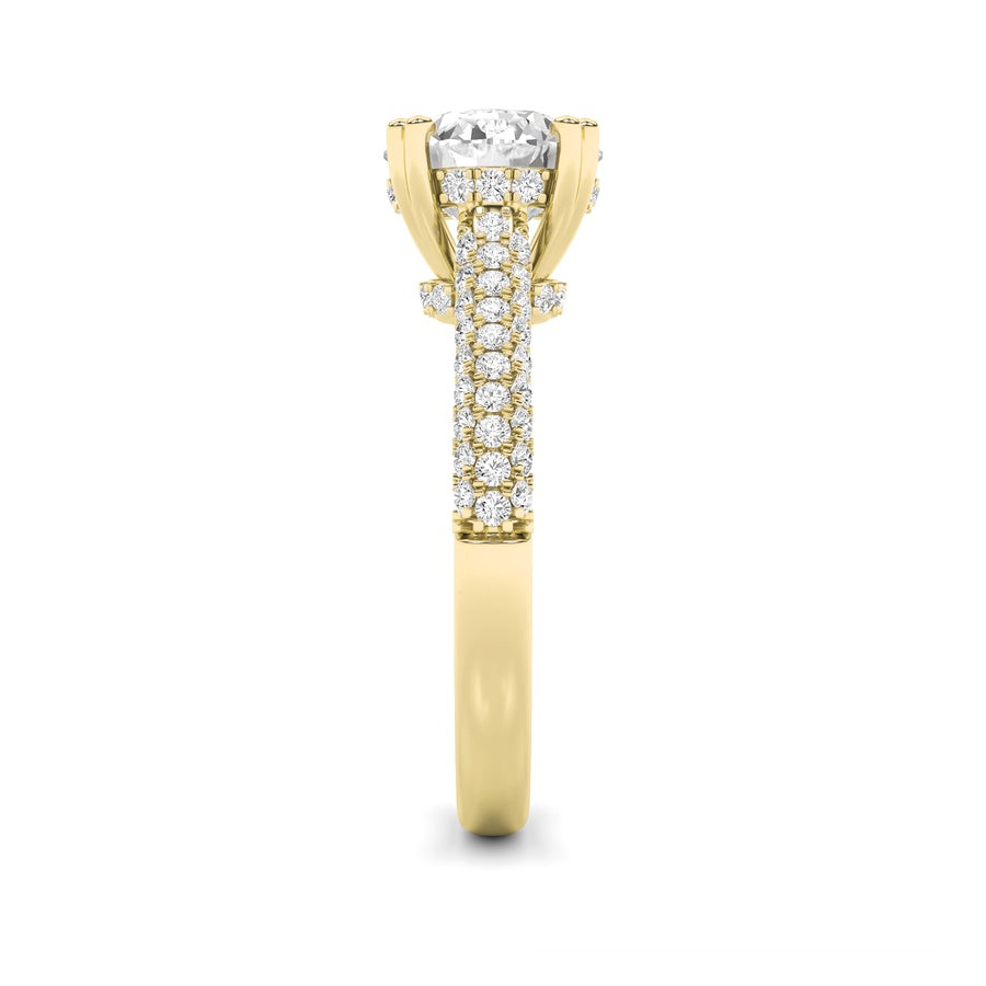 3Cttw Round Shaped Lab Grown Diamond (F/VS) TripleRow Accented Engagement Ring in 14K Gold