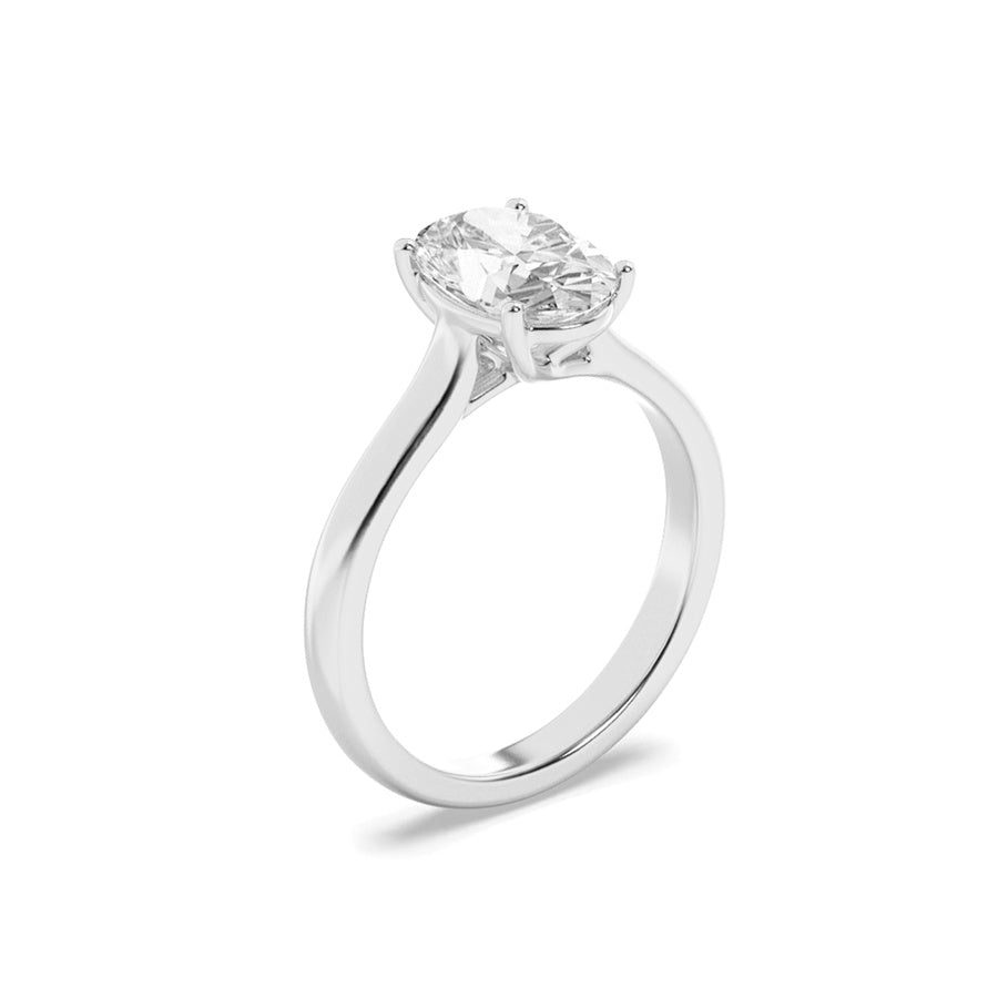 1.5Cttw Oval Shaped Lab Grown Diamond (F/VS) PlainCathedral Trellis Shank Solitaire Engagement Ringin 14K Gold