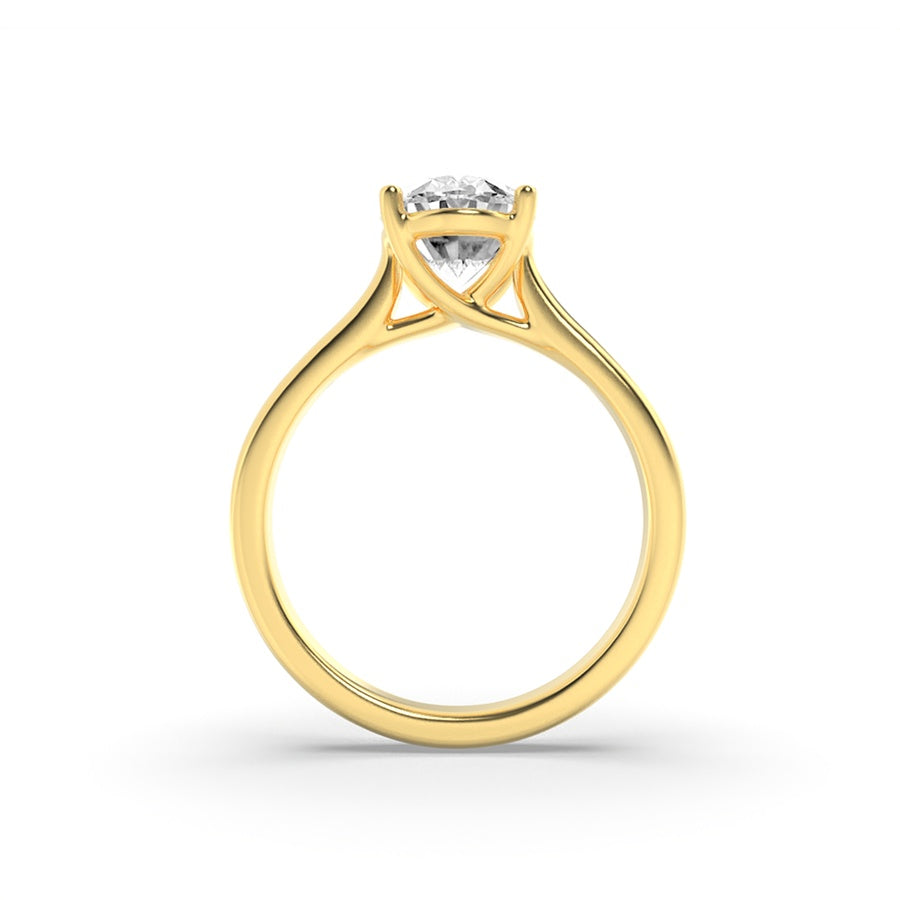 1.5Cttw Oval Shaped Lab Grown Diamond (F/VS) PlainCathedral Trellis Shank Solitaire Engagement Ringin 14K Gold