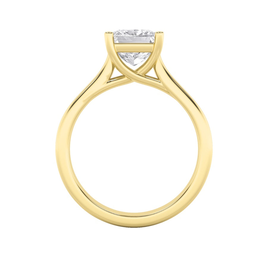 3Cttw Princess Shaped Lab Grown Diamond (F/VS) Plain Cathedral Trellis Shank Solitaire Engagement Ring in 14K Gold