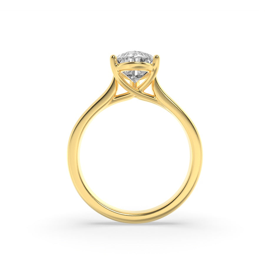 1Cttw Pear Shaped Lab Grown Diamond (F/VS) Plain Cathedral Trellis Shank Solitaire Engagement Ring in 14K Gold