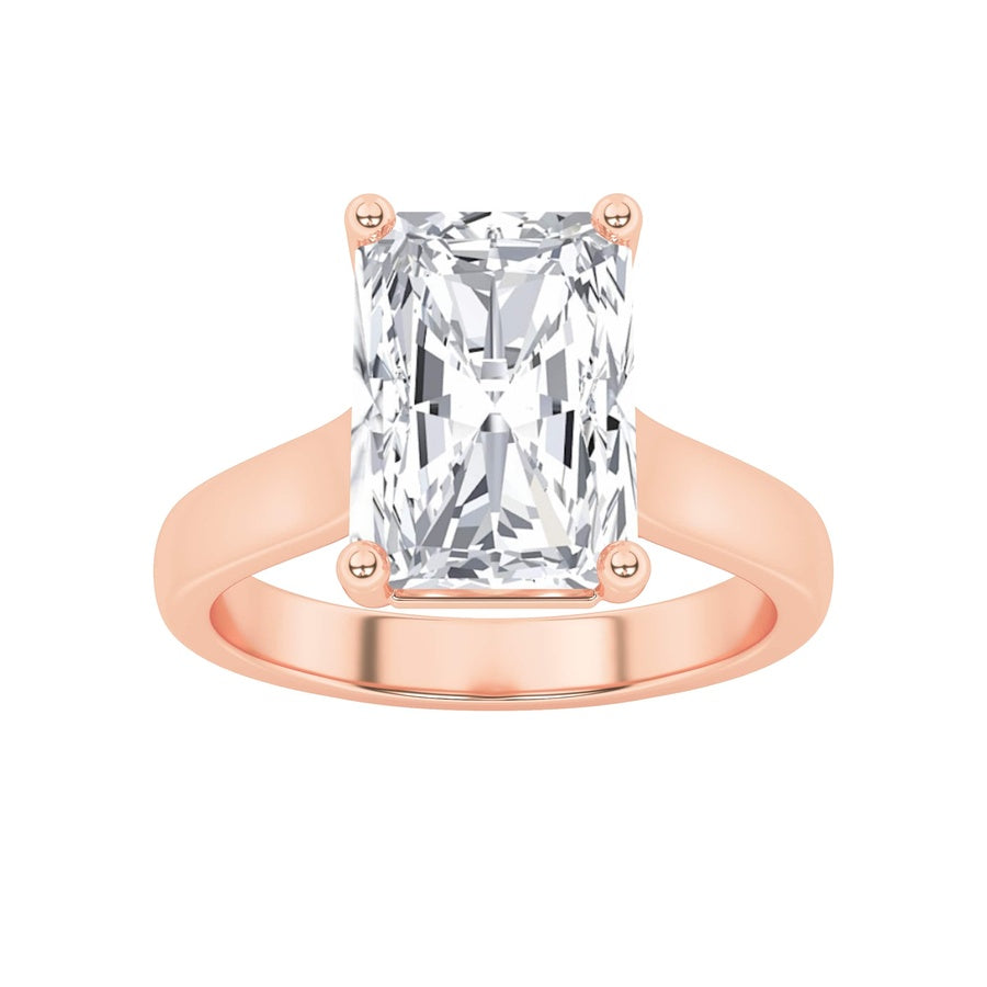 1Cttw Radiant Shaped Lab Grown Diamond (F/VS) Plain Cathedral Trellis Shank Solitaire Engagement Ring in 14K Gold