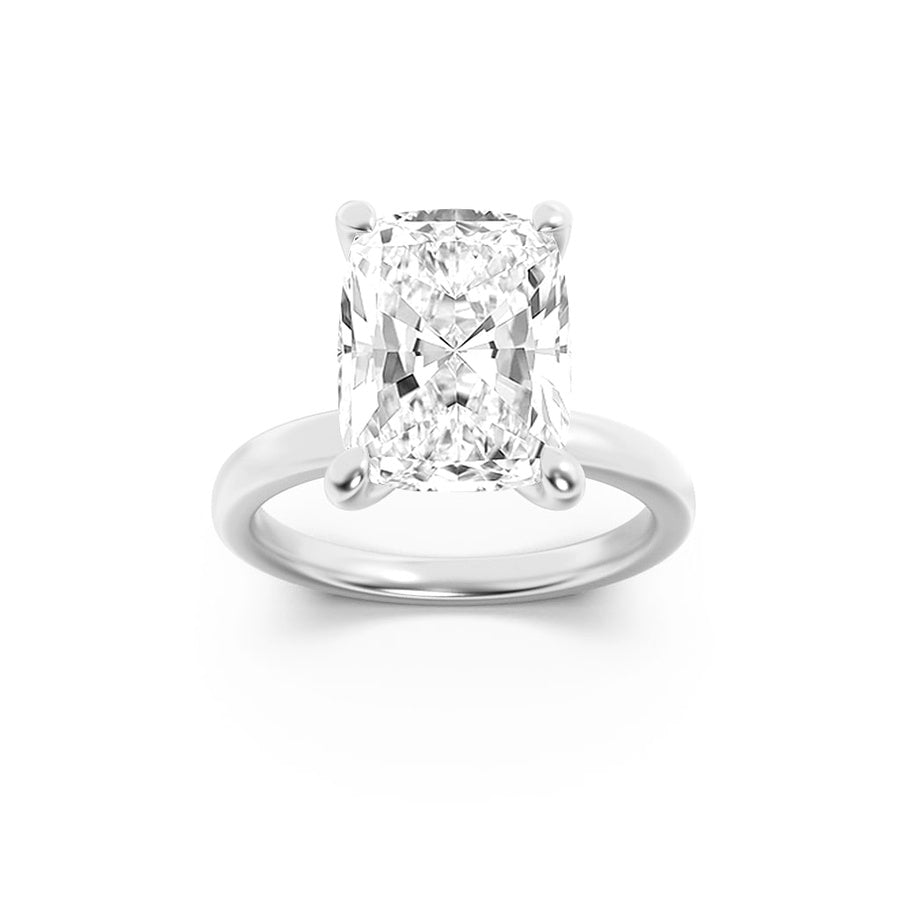 3.25Cttw Elongated Cushion Shaped Lab Grown Diamond (F/VS) Hidden Halo Plain Shank Engagement Ring in 14K Gold