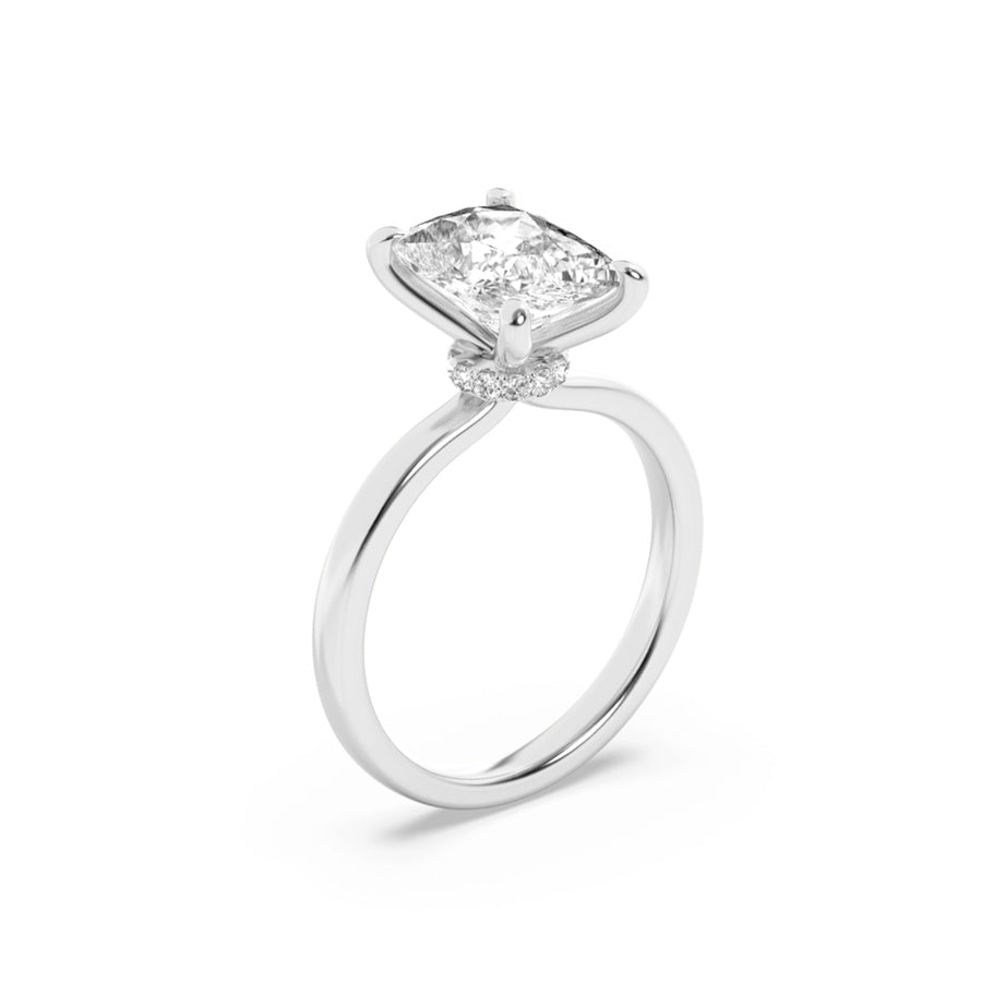 3.25Cttw Elongated Cushion Shaped Lab Grown Diamond (F/VS) Hidden Halo Plain Shank Engagement Ring in 14K Gold